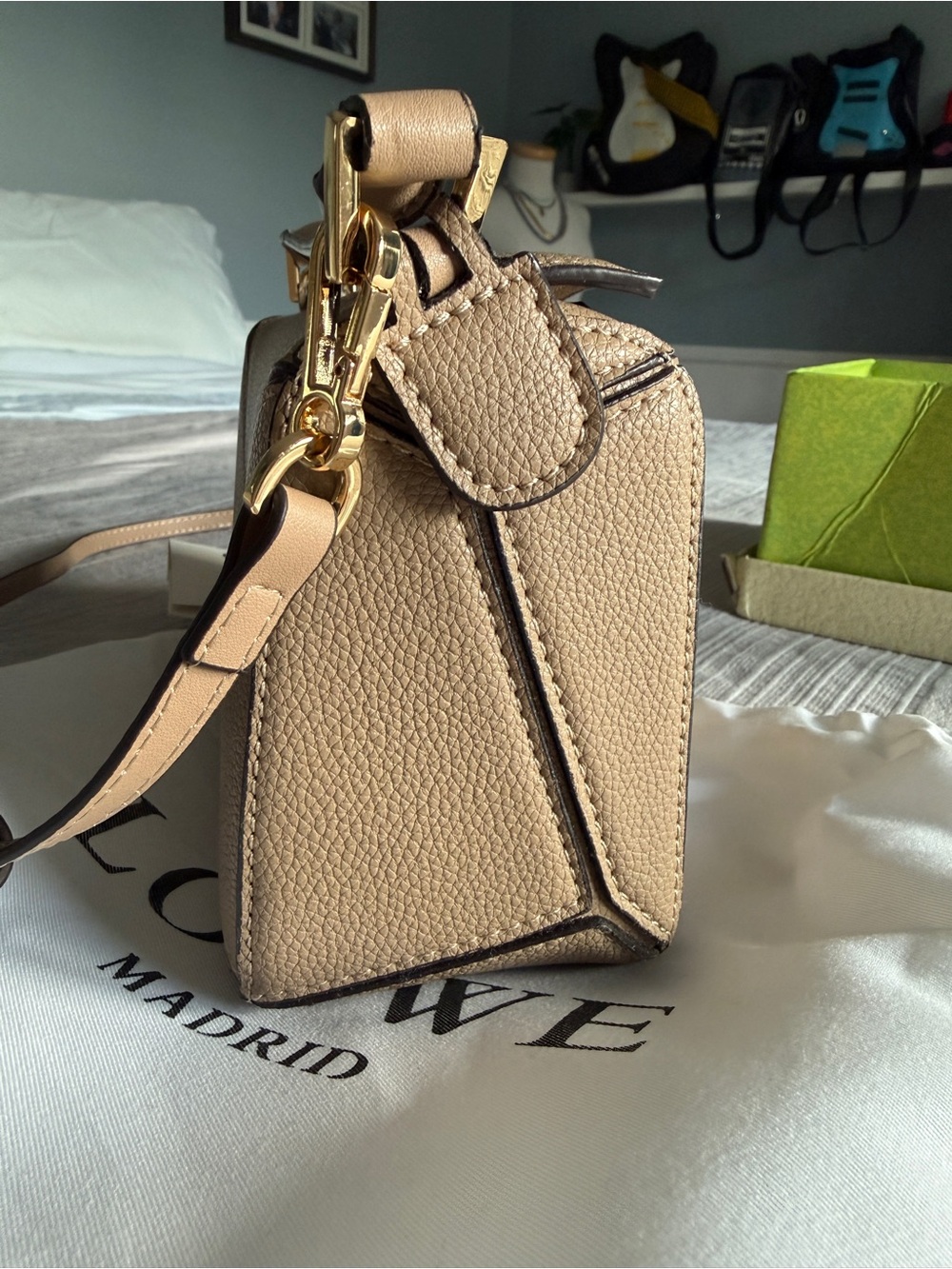 Taupe Geometric Leather Crossbody Bag / Puzzle Bag - Picture 5 of 13